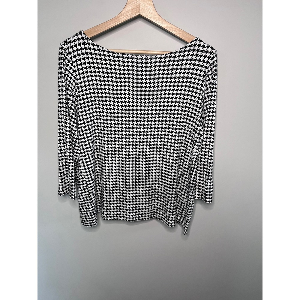 J.‎ Jill Houndstooth Boat Neck 3/4 Sleeve Top Black White KTP109952